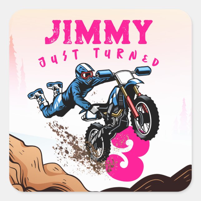 Sticker Carré Biker Kid Dirt Stunt Vélo Anniversaire Carte de fê (Devant)