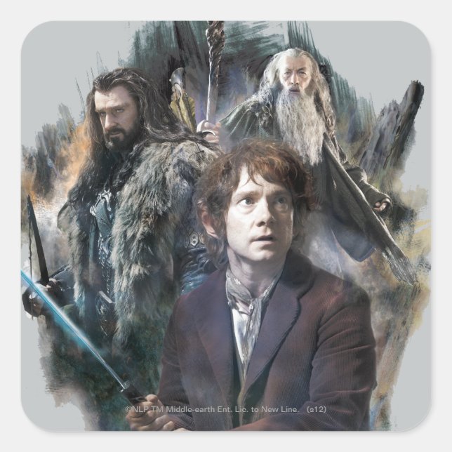 Sticker Carré BILBO BAGGINS™, THORIN OAKENSHIELD™ & Gandalf (Devant)