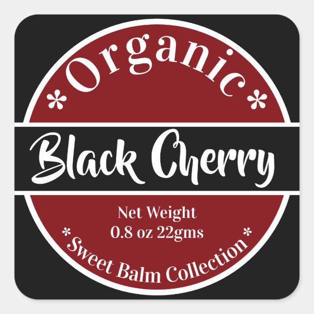 Sticker Carré Bio Rouge Blanc Noir Cerise Beauté (Devant)