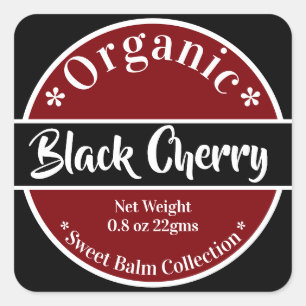 Sticker Carré Bio Rouge Blanc Noir Cerise Beauté
