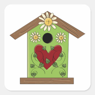 Sticker Carré Birdhouse et Daisies