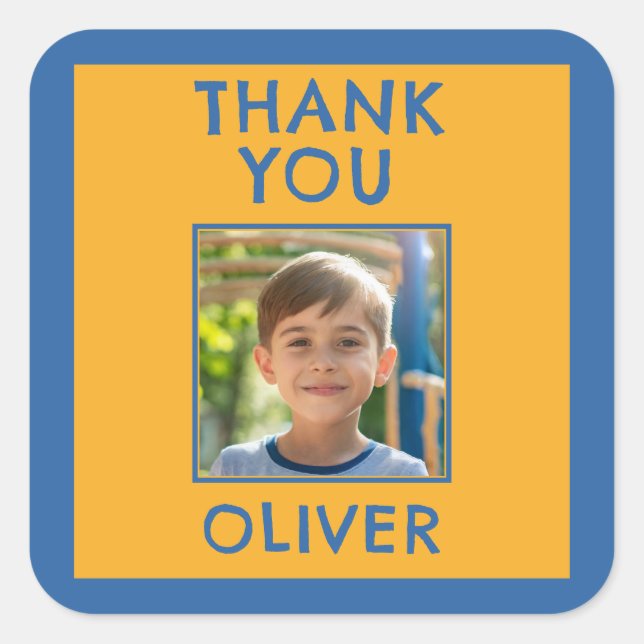 Sticker Carré Birthday Thank you Kids Name & Photo  (Devant)