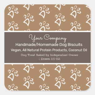 Sticker Carré Biscuit de chien fait maison Traite à la main Paw