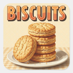 Sticker Carré Biscuits, Poster vintage par Natasha Us