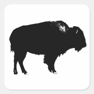 Sticker Carré Bison noir et blanc Silhouette Pop Art