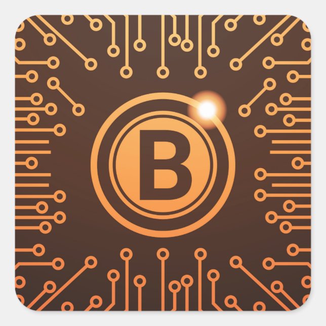 Sticker Carré Bitcoin BTC Cryptodevise Blockchain (Devant)
