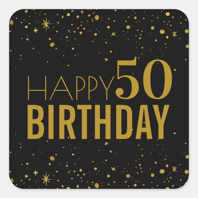 Sticker Carré Black And Gold Joyeux Anniversaire 50e Anniversair (Devant)