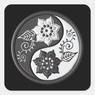 Sticker Carré Black and Silver Floral Yin Yang