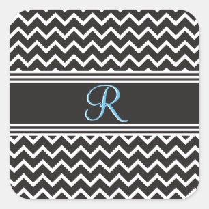 Sticker Carré Black Blanc Chevron gothique Zigzag Monogramme