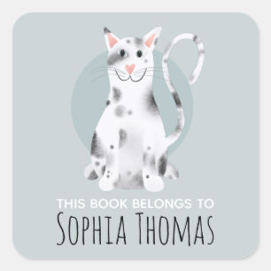 Sticker Carré Black Cat Ce livre appartient au nom Kids Bookplat