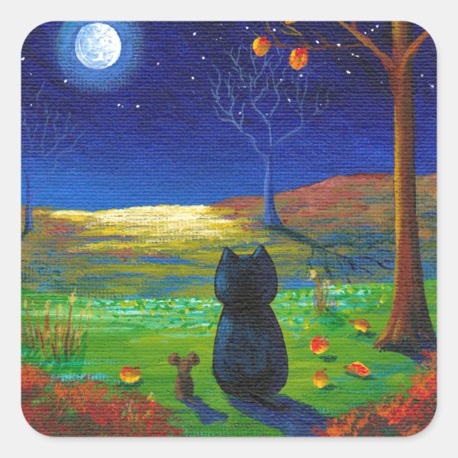Sticker Carré Black Cat Moon Fall quitte Creationarts (Devant)