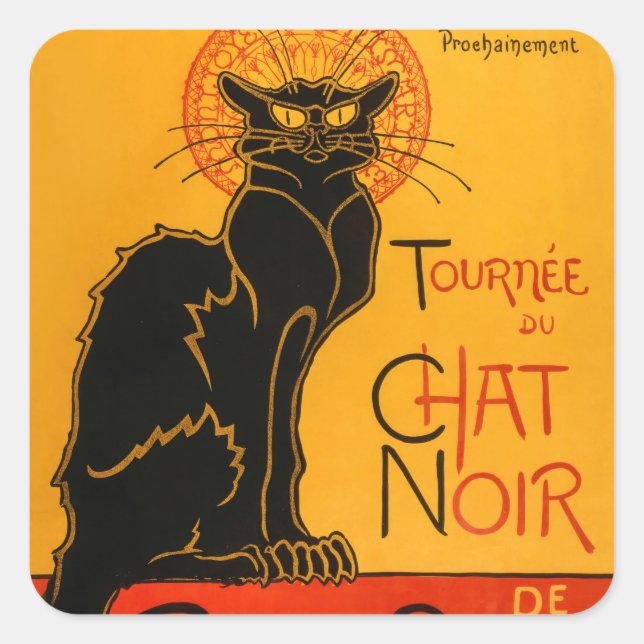 Sticker Carré Black Cat Vintage Halloween Steinlen Poster (Devant)