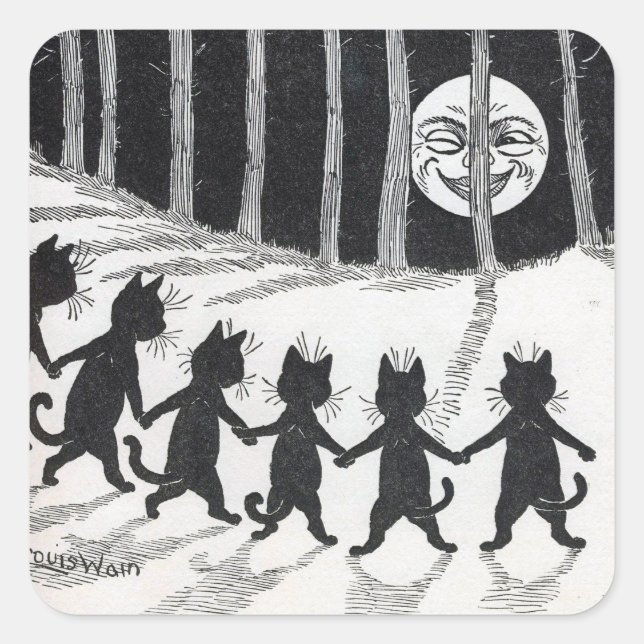 Sticker Carré Black Cats Meeting the Moon par Louis Wain (Devant)