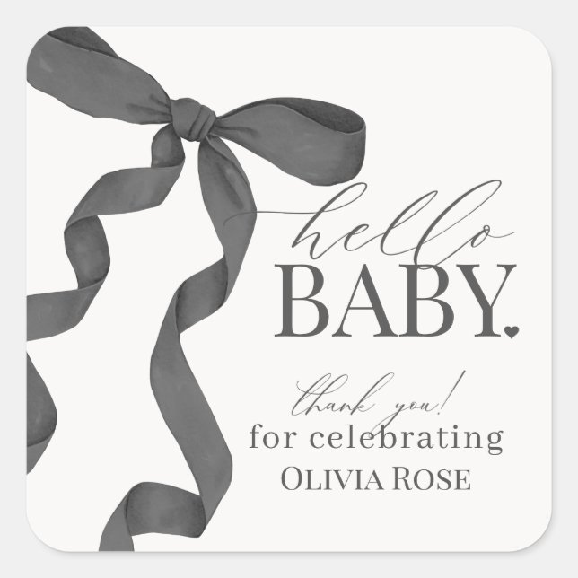 Sticker Carré Black Coquette Bow fille Baby shower Favoriser (Devant)