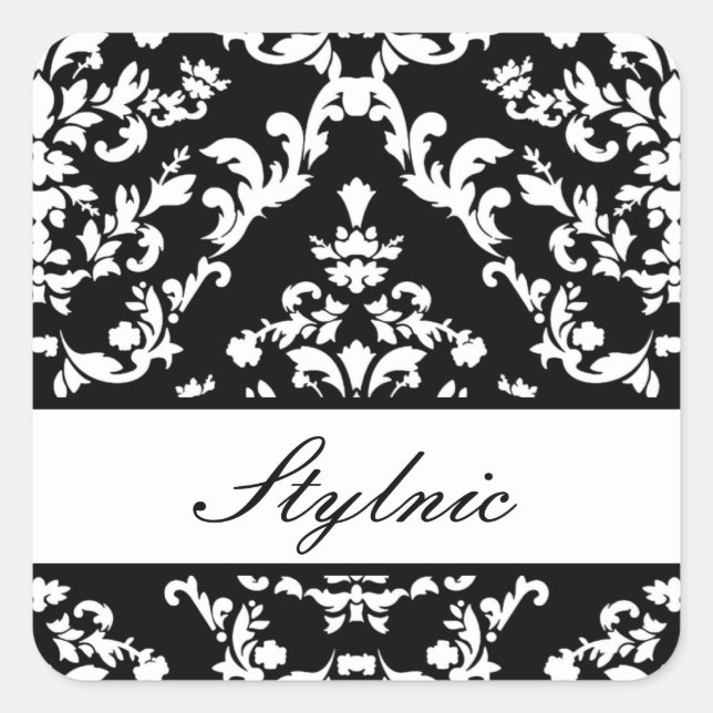 Sticker Carré Black Damask #3 @ Stylnic avec texte personnalisé (Devant)