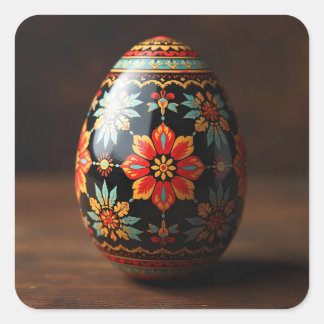 Sticker Carré Black Easter Egg with Floral Motifs