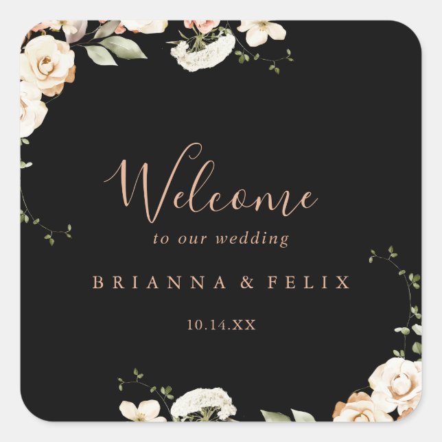 Sticker Carré Black Forme Royal Floral Mariage Bienvenue (Devant)