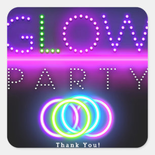 Sticker Carré Black Glow Party Neon Lumières Anniversaire