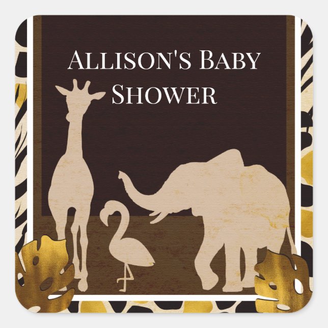 Sticker Carré Black Gold Brown Zoo Animaux Safari Print Party (Devant)