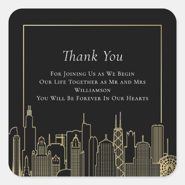Sticker Carré Black Gold Elegant Las Vegas Destination Wedding   (Devant)
