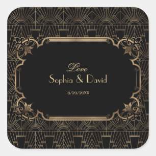 Sticker Carré Black Gold Great Gatsby Art Déco Mariage des année
