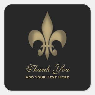 Sticker Carré Black Gold Transparent Fleur de Lis Merci