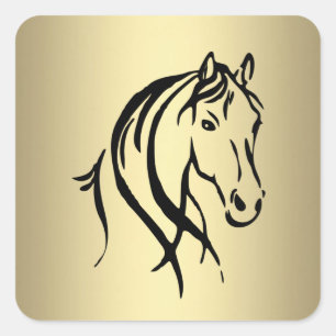 Sticker Carré Black Horse Head Gold