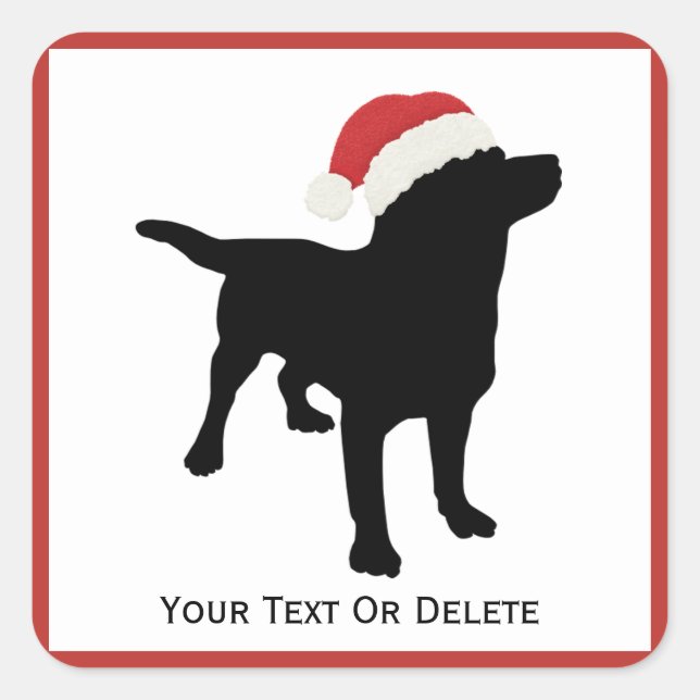 Sticker Carré Black Lab Dog habillé Père Noël Christmas Casquett (Devant)