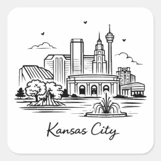 Sticker Carré Black line Kansas city illustration