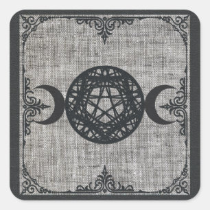 Sticker Carré Black Magic Triple Lune Pentagram Vintage Wiccan