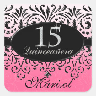 Sticker Carré Black n White dentelle Look argent 15e Quinceanera