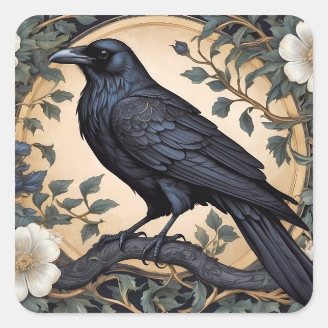 Sticker Carré Black Raven William Morris inspiré (Devant)