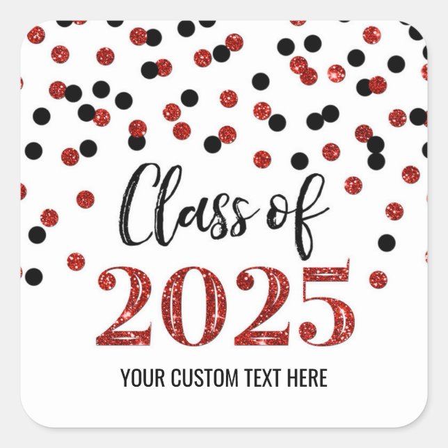 Sticker Carré Black Red Confetti Graduation 2025 (Devant)