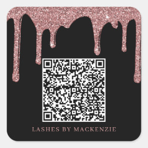 Sticker Carré Black Rose Gold Glitter Drives QR Code Business