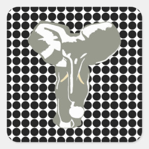 Sticker Carré Black Safari point avec Pop Art Elephant