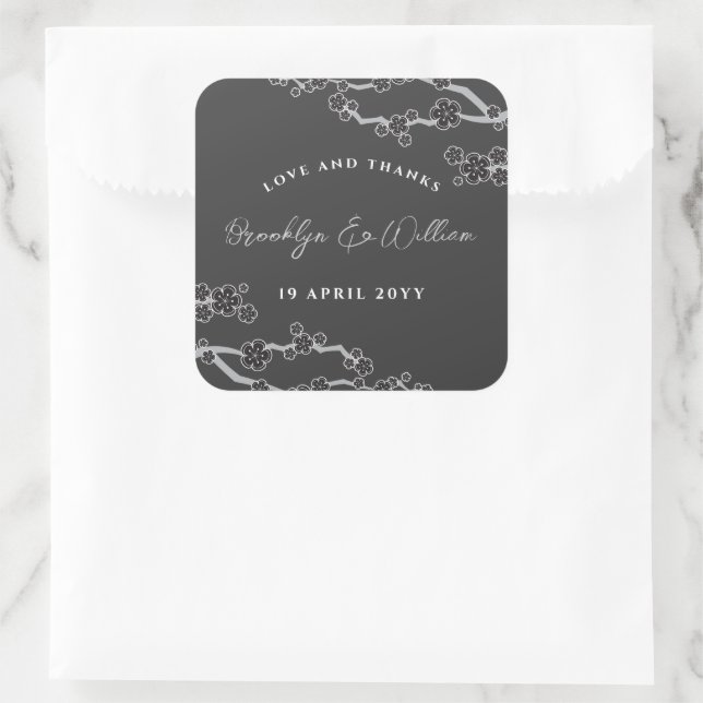 Sticker Carré Black Sakura Cerry Blossoms Mariage asiatique élég (Sac)