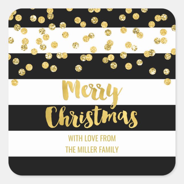 Sticker Carré Black Stripes Gold Confetti Joyeux Noël personnali (Devant)