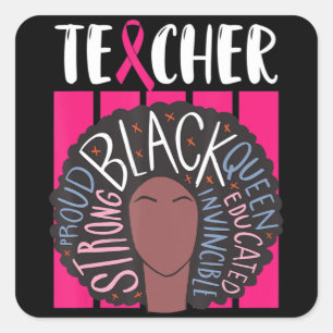 Sticker Carré Black Teacher Breast Cancer Awareness Afro Woman W