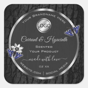 Sticker Carré Black Tree Bark Argent Cadre produit Logo Étiquett