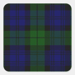 Sticker Carré Black Watch Tartan bleu vert Plaid