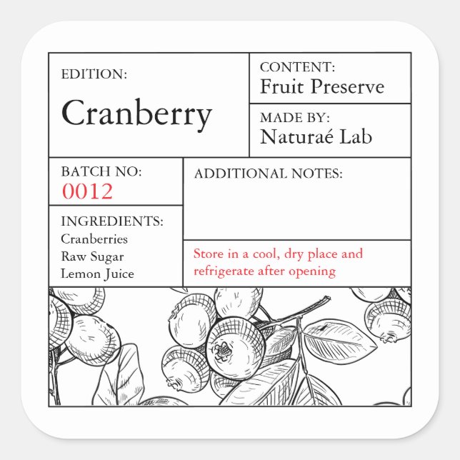 Sticker Carré Black & White Apothecary Cranberry label (Devant)