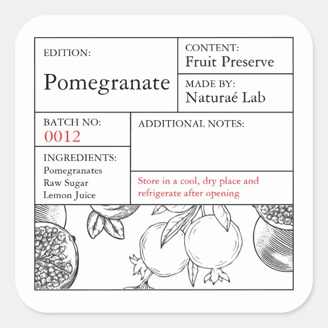 Sticker Carré Black & White Apothecary Pomegranate label (Devant)