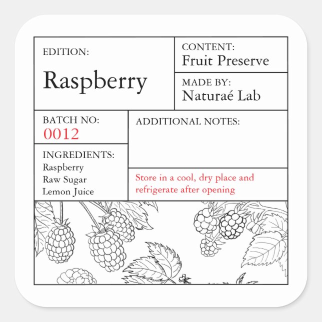 Sticker Carré Black & White Apothecary Raspberry label (Devant)