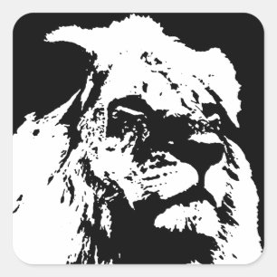 Sticker Carré Black & white lion pop art