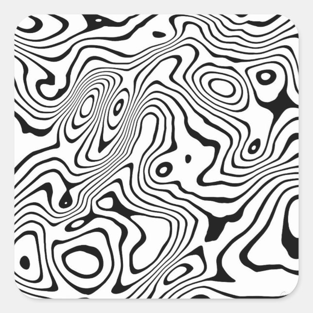 Sticker Carré Black White liquid swirl Abstract Design (Devant)