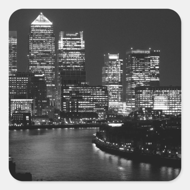 Sticker Carré Black White London City Night UK Travel (Devant)