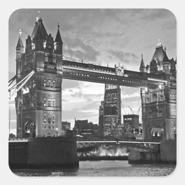 Sticker Carré Black White London Tower Bridge UK Travel (Devant)