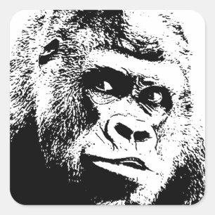 Sticker Carré Black White Pop Art Gorilla