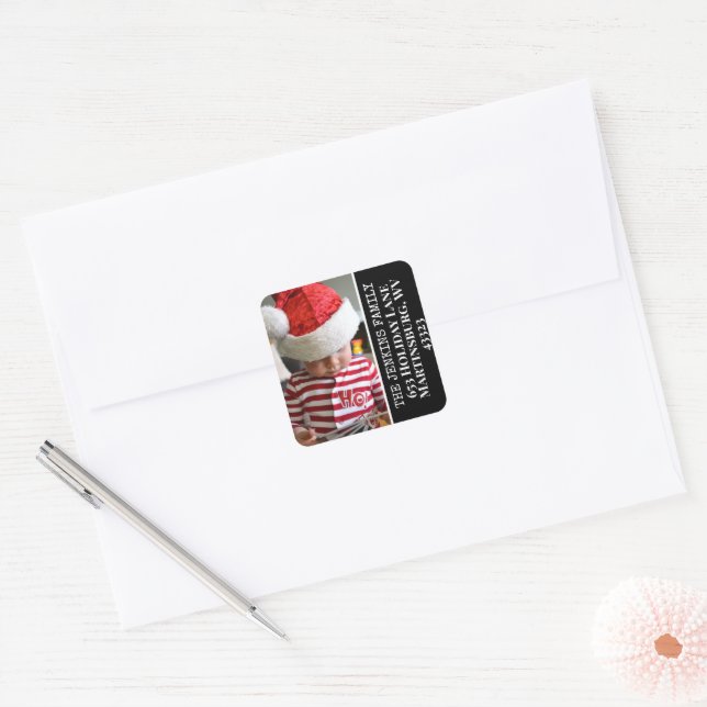 Sticker Carré Black, White, Red Snowflake Photo Adresse de retou (Enveloppe)