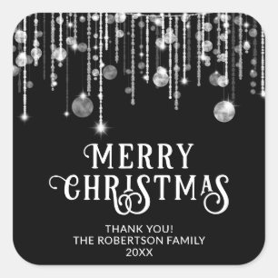 Sticker Carré Black White String Lights Fête de Noël Favoriser